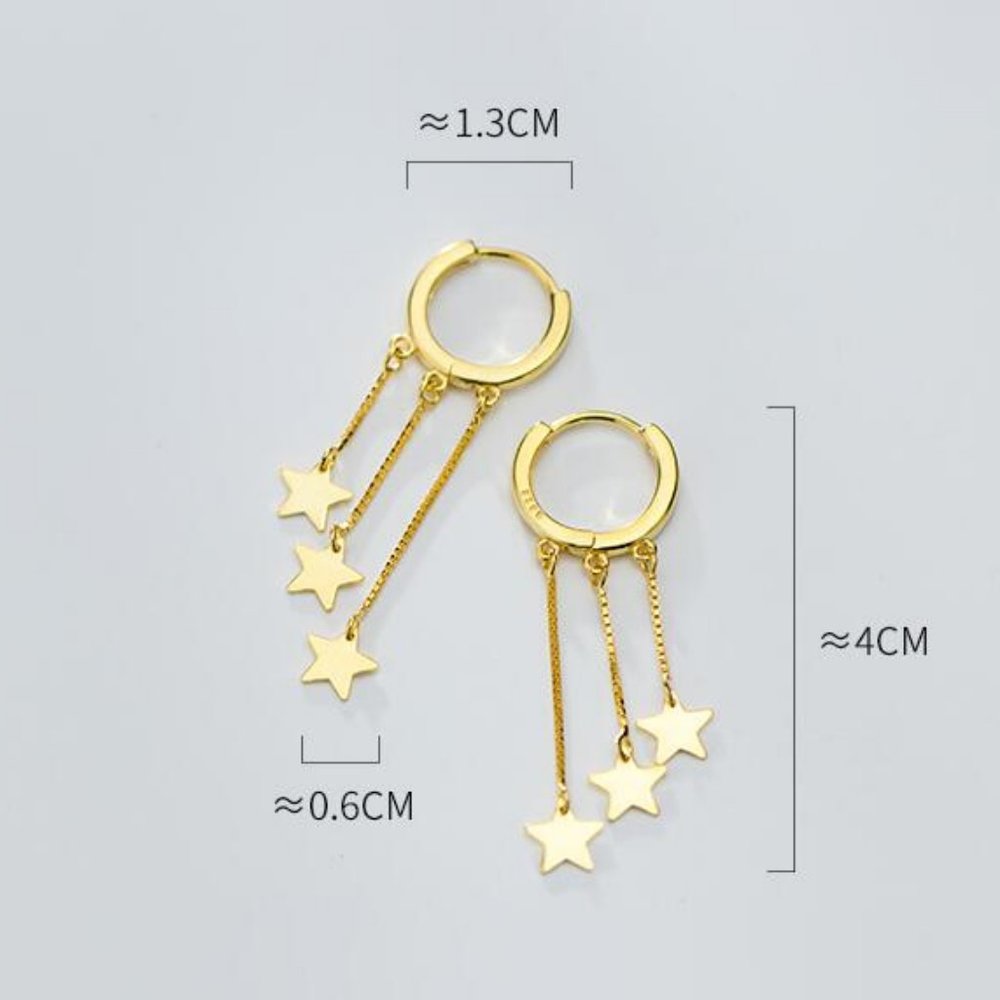 NEW Gold/Sterling Silver Star Tassel Hoop Earrings - Picture 4 of 5